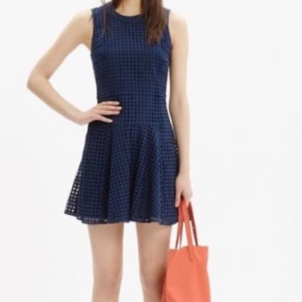Madewell Eyelet Sunshade Dress Navy 0